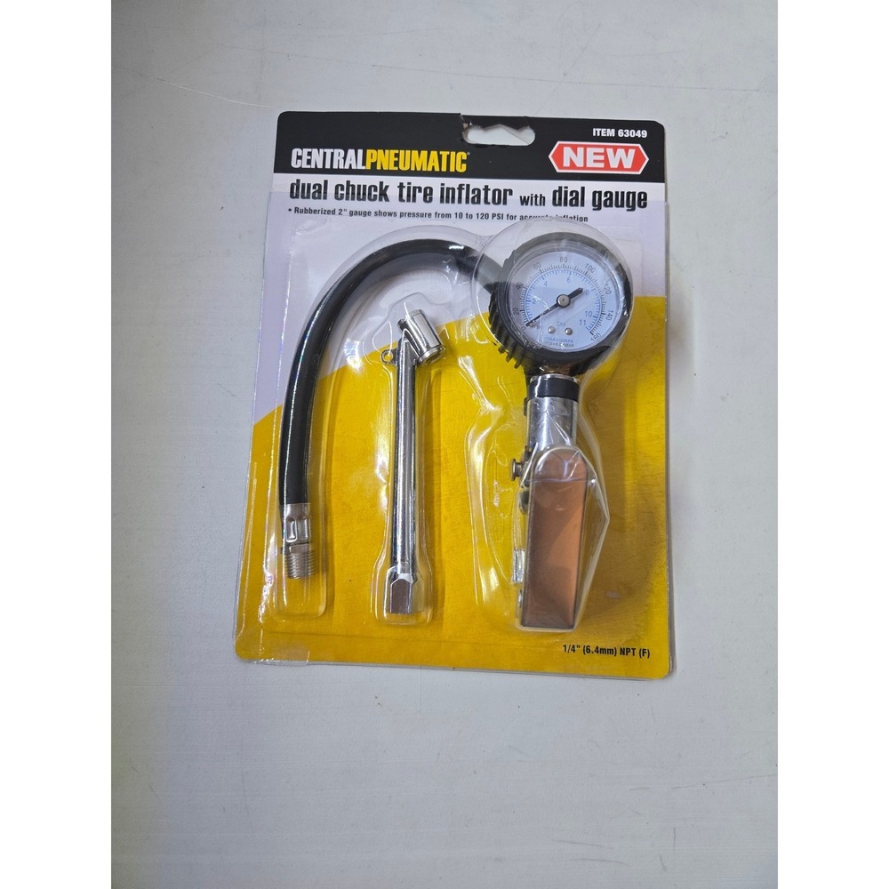 Central Pneumatic Dual‎ Chuck Tire Inflator with Dial Gauge 83049 – New